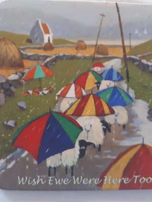 sheep with umbrellas coaster gift
